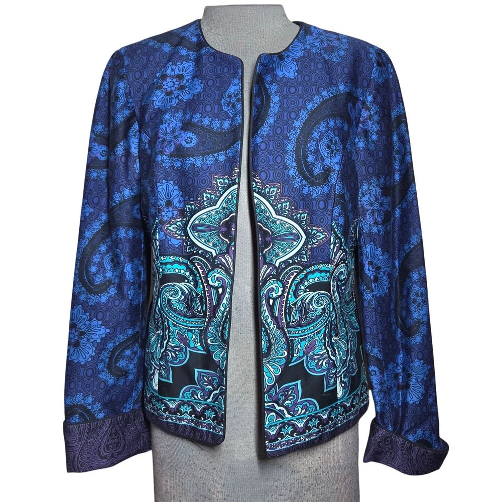 Blue Open Front Cotton Blend Blazer Jacker Size 8